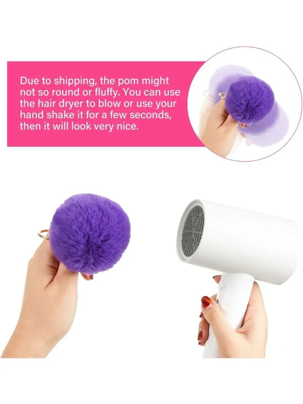 Colorful Pom Poms Keychains - 60 Pcs Fluffy Ball Bag Charms for Handbags